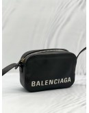 BALENCIAGA XS LOGO VILLE BLACK LEATHER CAMERA CROSSBODY BAG 