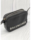 BALENCIAGA XS LOGO VILLE BLACK LEATHER CAMERA CROSSBODY BAG 