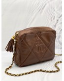 CHANEL TASSEL CAMERA BROWN LAMBSKIN LEATHER SLING BAG 