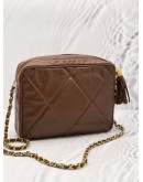 CHANEL TASSEL CAMERA BROWN LAMBSKIN LEATHER SLING BAG 