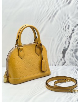 LOUIS VUITTON ALMA BB IN MUSTARD YELLOW MONOGRAM VERNIS LEATHER HANDLE BAG 