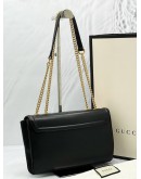 GUCCI RAJAH TIGER HEAD MEDIUM CHAIN CROSSBODY FLAP BAG IN BLACK SOFT LEATHER -FULL SET- 