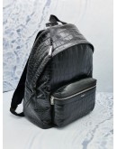 (UNUSED) 2021 YSL SAINT LAURENT CITY BACKPACK BLACK EMBOSSED CROCODILE CALFSKIN LEATHER -FULL SET-