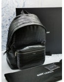 (UNUSED) 2021 YSL SAINT LAURENT CITY BACKPACK BLACK EMBOSSED CROCODILE CALFSKIN LEATHER -FULL SET-