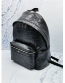 (UNUSED) 2021 YSL SAINT LAURENT CITY BACKPACK BLACK EMBOSSED CROCODILE CALFSKIN LEATHER -FULL SET-