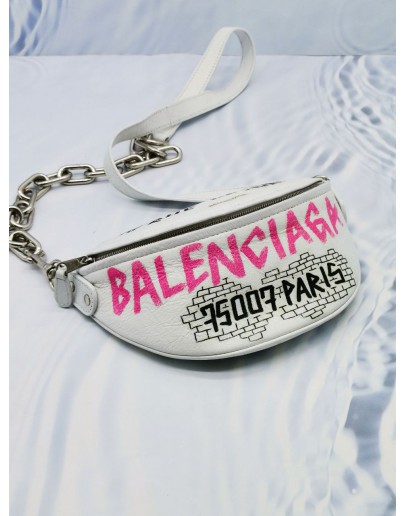 BALENCIAGA SOUVENIR GRAFFITI XXS LEATHER CHAIN SHOULDER BAG 