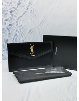 (UNUSED) 2020 YSL SAINT LAURENT UPTOWN FLAP POUCH BLACK FABRIC / LEATHER -FULL SET-