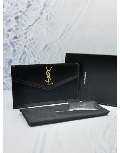 (UNUSED) 2020 YSL SAINT LAURENT UPTOWN FLAP POUCH BLACK FABRIC / LEATHER -FULL SET-