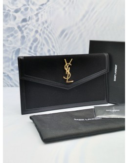 (UNUSED) 2020 YSL SAINT LAURENT UPTOWN FLAP POUCH BLACK FABRIC / LEATHER -FULL SET-