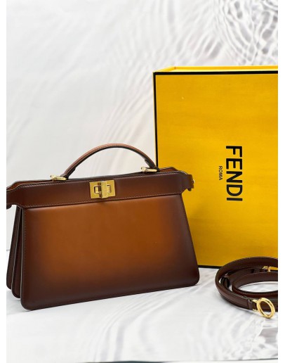 FENDI OMBRE BROWN MEIDUM PEEKABOO ISEEU EAST-WEST TOP HANDLE BAG IN NAPPA LEATHER 