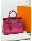 HERMES BIRKIN 30 ROSE TYRIEN CHEVRE MYSORE TOP HANDLE BAG WITH PALLADIUM HARDWARE -FULL SET-