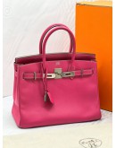 HERMES BIRKIN 30 ROSE TYRIEN CHEVRE MYSORE TOP HANDLE BAG WITH PALLADIUM HARDWARE -FULL SET-