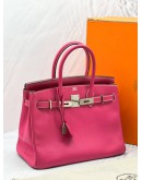 HERMES BIRKIN 30 ROSE TYRIEN CHEVRE MYSORE TOP HANDLE BAG WITH PALLADIUM HARDWARE -FULL SET-