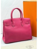 HERMES BIRKIN 30 ROSE TYRIEN CHEVRE MYSORE TOP HANDLE BAG WITH PALLADIUM HARDWARE -FULL SET-