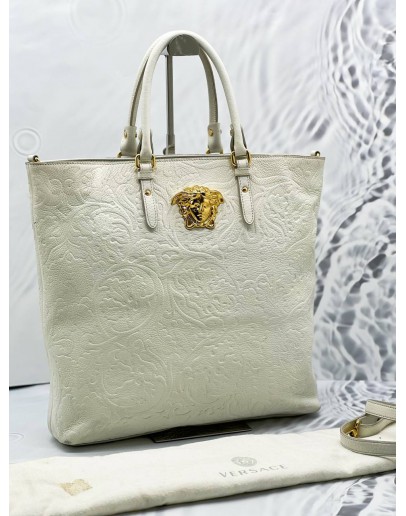 VERSACE MEDUSA HEAD TOTE HANDLE BAG WITH STRAP IN WHITE LEATHER