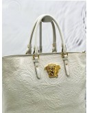 VERSACE MEDUSA HEAD TOTE HANDLE BAG WITH STRAP IN WHITE LEATHER