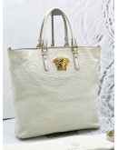 VERSACE MEDUSA HEAD TOTE HANDLE BAG WITH STRAP IN WHITE LEATHER