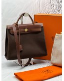 (SALE) HERMES HERBAG 31 BROWN TOILE AND LEATHER MM -FULL SET-