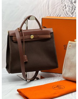 (SALE) HERMES HERBAG 31 BROWN TOILE AND LEATHER MM -FULL SET-