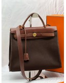 (SALE) HERMES HERBAG 31 BROWN TOILE AND LEATHER MM -FULL SET-