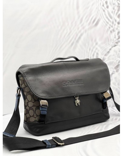 COACH BIKE BAG IN BLACK SIGNATURE JACQUARD CANVAS WITH LEATHER BAG 