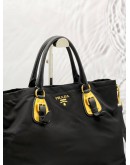 (LIKE NEW) PRADA TOTE HANDLE BAG WITH STRAP IN BLACK NYLON / LEATHER