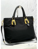 (LIKE NEW) PRADA TOTE HANDLE BAG WITH STRAP IN BLACK NYLON / LEATHER