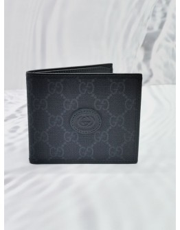 (UNUSED) 2024 GUCCI WALLET WITH INTERLOCKING G IN BLACK GG SUPREME CANVAS -FULL SET-