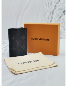 (UNUSED) 2024 MICROCHIP LOUIS VUITTON CARD HOLDER IN BLACK MONOGRAM ECLIPSE CANVAS -FULL SET-