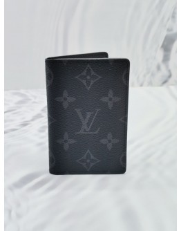 (UNUSED) 2024 MICROCHIP LOUIS VUITTON CARD HOLDER IN BLACK MONOGRAM ECLIPSE CANVAS -FULL SET-