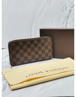 LOUIS VUITTON ZIP AROUND BROWN DAMIER EBENE CANVAS  LONG WALLET -FULL SET-