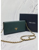 (LIKE NEW) PRADA DARK GREEN SAFFIANO LUX LEATHER CROSSBODY WALLET ON CHAIN 