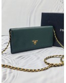 (LIKE NEW) PRADA DARK GREEN SAFFIANO LUX LEATHER CROSSBODY WALLET ON CHAIN 