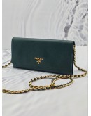 (LIKE NEW) PRADA DARK GREEN SAFFIANO LUX LEATHER CROSSBODY WALLET ON CHAIN 