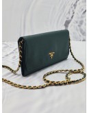 (LIKE NEW) PRADA DARK GREEN SAFFIANO LUX LEATHER CROSSBODY WALLET ON CHAIN 