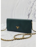 (LIKE NEW) PRADA DARK GREEN SAFFIANO LUX LEATHER CROSSBODY WALLET ON CHAIN 