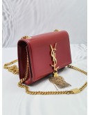 YSL SAINT LAURENT RED CALFSKIN LEATHER SMALL KATE GOLD CHAIN SLING BAG