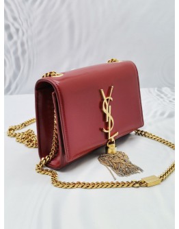 YSL SAINT LAURENT RED CALFSKIN LEATHER SMALL KATE GOLD CHAIN SLING BAG