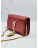 YSL SAINT LAURENT RED CALFSKIN LEATHER SMALL KATE GOLD CHAIN SLING BAG