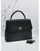 CHANEL VINTAGE KELLY CC TURN LOCK TOP HANDLE BAG IN BLACK CAVIAR LEATHER GHW