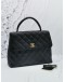 CHANEL VINTAGE KELLY CC TURN LOCK TOP HANDLE BAG IN BLACK CAVIAR LEATHER GHW