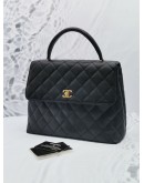 CHANEL VINTAGE KELLY CC TURN LOCK TOP HANDLE BAG IN BLACK CAVIAR LEATHER GHW