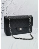 (LIKE NEW) CHANEL CLASSIC DOUBLE FLAP JUMBO BLACK CAVIAR LEATHER SILVER HARDWARE CHAIN BAG -FULL SET- 