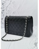 (LIKE NEW) CHANEL CLASSIC DOUBLE FLAP JUMBO BLACK CAVIAR LEATHER SILVER HARDWARE CHAIN BAG -FULL SET- 