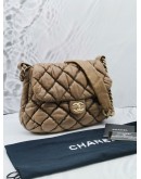 CHANEL BUBBLE ACCORDION FLAP BAG IN BROWN QUILTED LAMBSKIN LEATHER SHOULDER BAG 