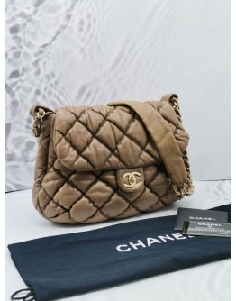 CHANEL BUBBLE ACCORDION FLAP BAG IN BROWN QUILTED LAMBSKIN LEATHER SHOULDER BAG 