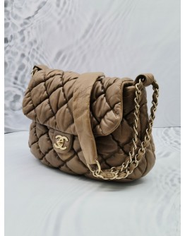 CHANEL BUBBLE ACCORDION FLAP BAG IN BROWN QUILTED LAMBSKIN LEATHER SHOULDER BAG 