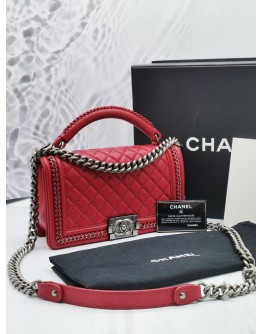 2017 CHANEL MEDIUM LEBOY IN RED QUILTED LEATHER SLING FLAP BAG WITH SILVER/BLACK RUTHENIUM HARDWARE -FULL SET-