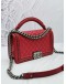 2017 CHANEL MEDIUM LEBOY IN RED QUILTED LEATHER SLING FLAP BAG WITH SILVER/BLACK RUTHENIUM HARDWARE -FULL SET-