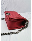 2017 CHANEL MEDIUM LEBOY IN RED QUILTED LEATHER SLING FLAP BAG WITH SILVER/BLACK RUTHENIUM HARDWARE -FULL SET-